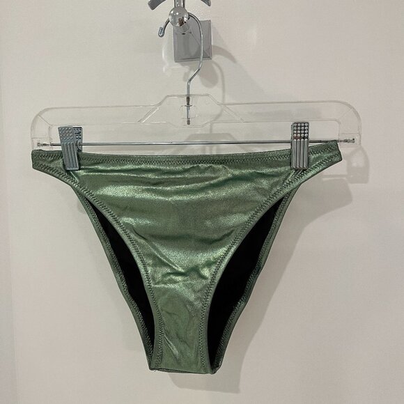 NWT Solid & Striped Elsa Bikini Swim Bottom MEDIUM Metallic Green Sage - Picture 3 of 8